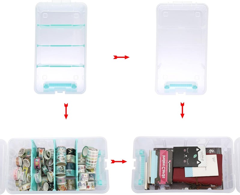 BTSKY Clear Plastic Dividing Storage Box with 4 Deep Compartments Adjustable Storage Bin with Lid Portable Craft Storage Container Multipurpose Sewing Box Art Supply Organizer, 13.9x7.9x6.2 Inches - Image 3